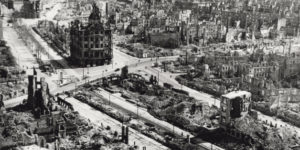 Aerial view of Dresden, Germany city centre, after Allied firebombing. (Photo by Mondadori Portfolio via Getty Images) Courtesy of Huffington Post UK.